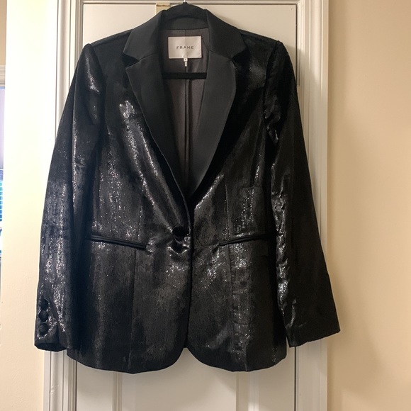 Frame Metallic Satin Single Button Blazer Tuxedo Jacket - Picture 6 of 7
